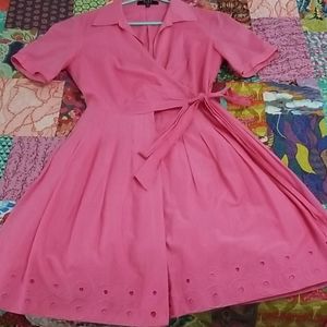 Pink wrap dress cotton wrap dress embroidered